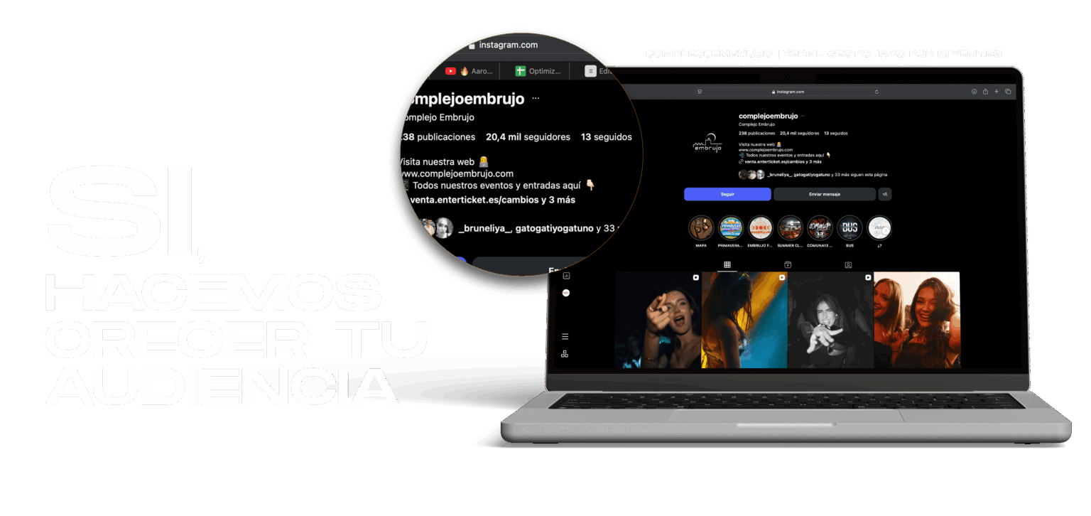 ordenador mostrando resultados de crecimiento en redes sociales ofrecido por la agencia mixent